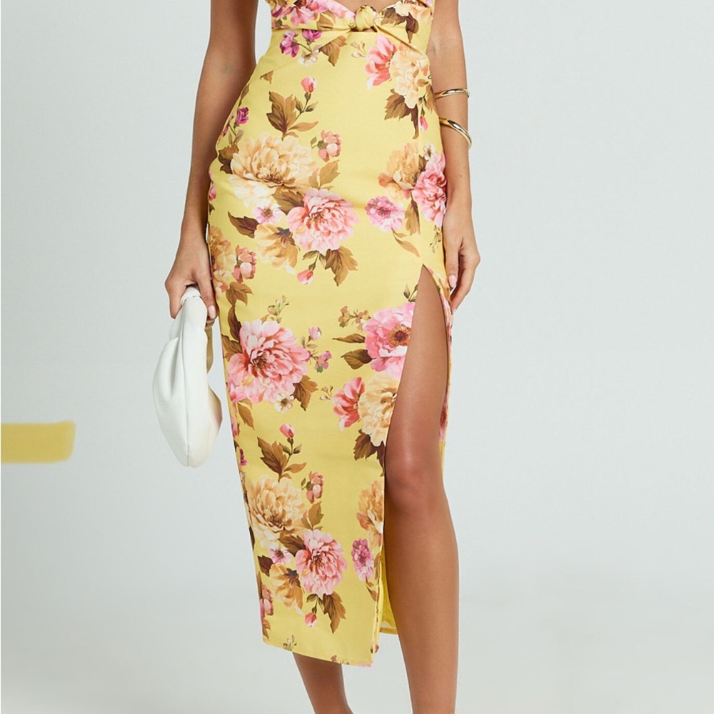 Floral Yellow Maxi Dress with Pink Flowers